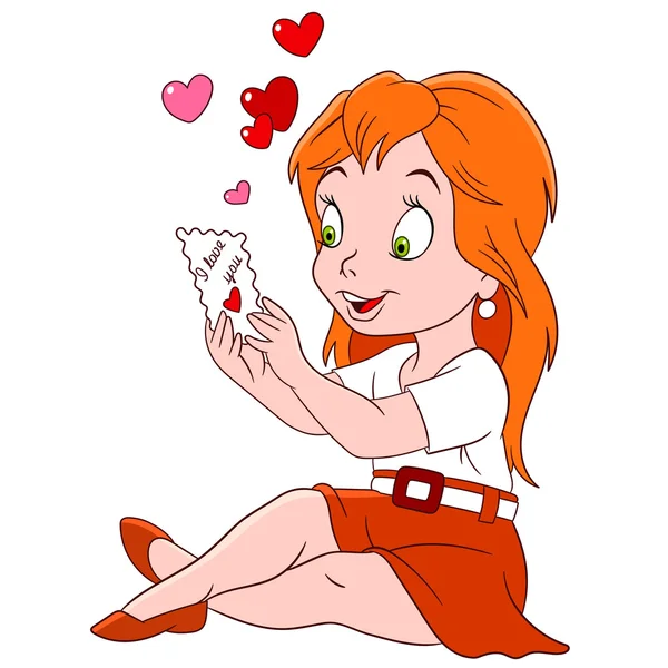 Menina dos desenhos animados romântico — Vetor de Stock