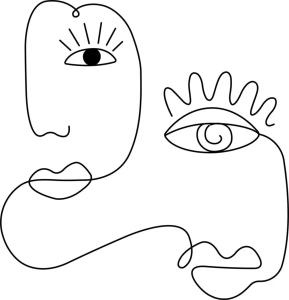Abstract Minimalistic Faces Art One Line Drawing — 图库照片