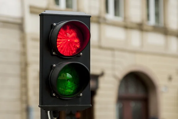 Semáforos, luz roja para peatones . Imagen de archivo