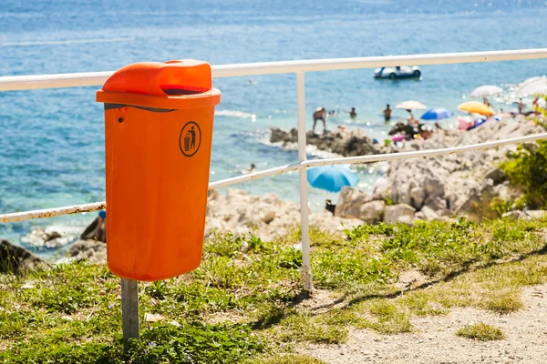 Trash can near the sea beach.