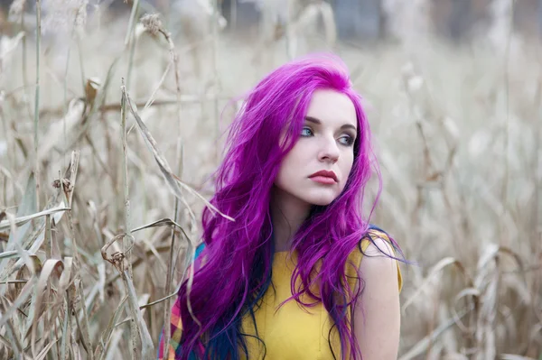 Портрет дівчини з фіолетовим волоссям — стокове фото