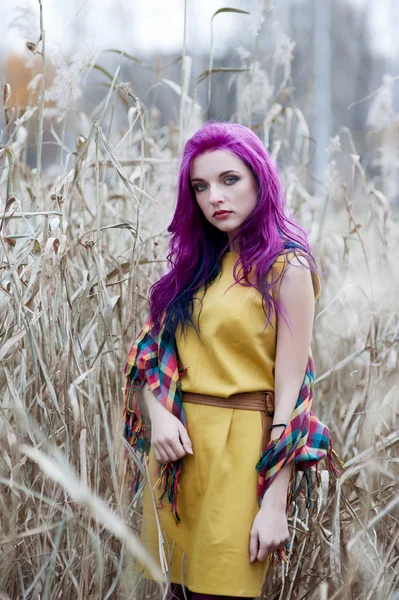 Freak girl with violet hair — Stock Photo, Image