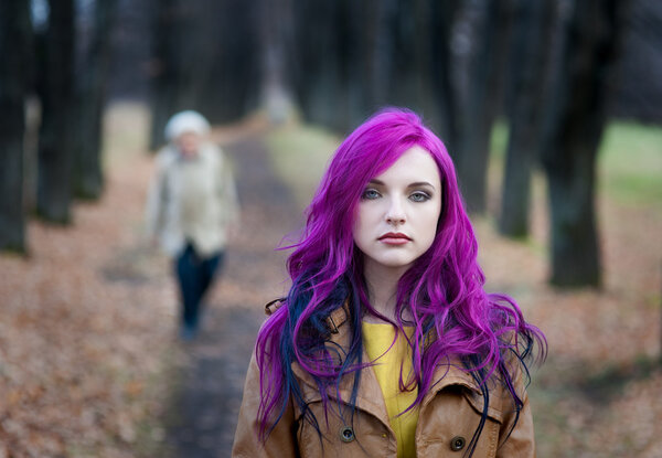 Portrait of a girl with purple hair