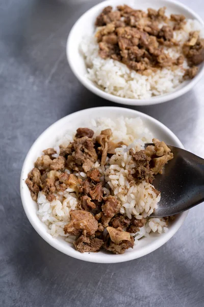 Smažená Rýže Dušené Vepřové Maso Vařené Rýži Tainanu Tchaj Wanu — Stock fotografie