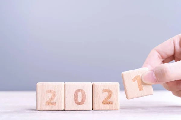 2021 New Year Abstract Design Concept Number Wood Block Cubes — Stock Photo, Image