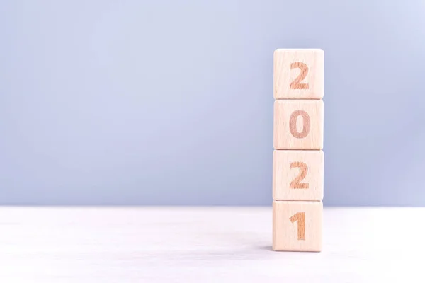 2021 Νέο Έτος Αφηρημένη Έννοια Σχεδιασμού Αριθμός Κύβους Ξύλο Μπλοκ — Φωτογραφία Αρχείου