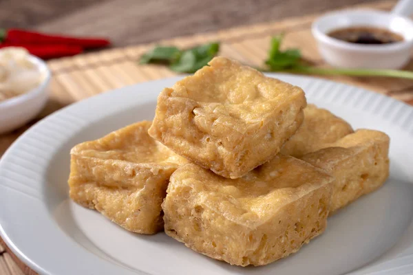 Smažené Smažené Tofu Fermentovaný Fazolový Tvaroh Nakládanou Zeleninou Slavné Lahodné — Stock fotografie