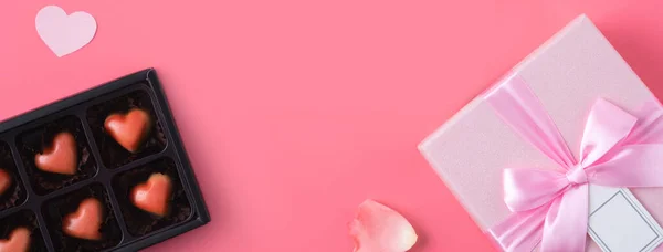 Valentine Day Design Concept Background Rose Flower Gift Box Pink — Stock Photo, Image