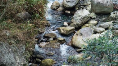 Tayvan 'da kaya taşları olan vahşi nehir akıntısı.