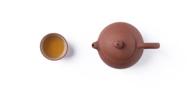 Tayvan 'da çaydanlık ve yapraklı taze siyah çay manzarası, Asya kültürü tasarım konsepti.