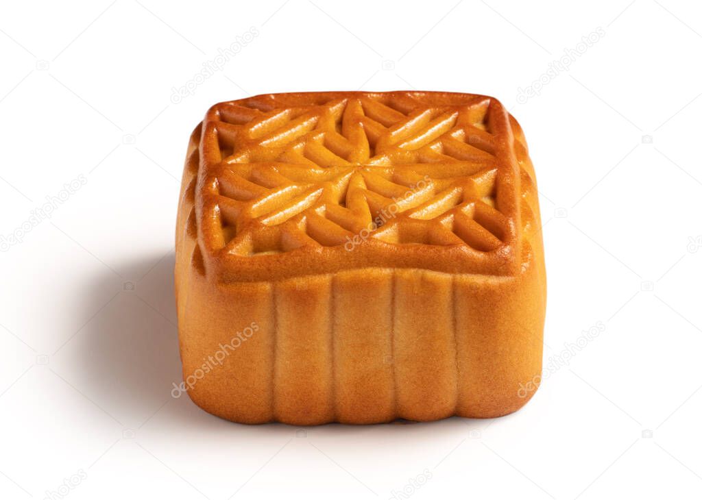 Delicious moon cake mooncake pastry for Mid-Autumn Festival food isolated on white table background.
