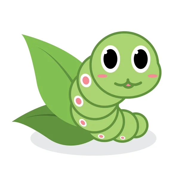 Lindo gusano verde de dibujos animados — Vector de stock