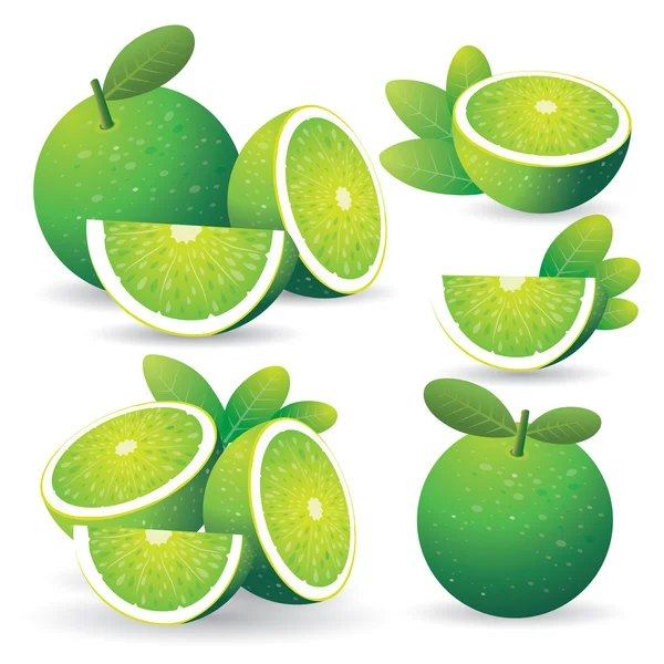 Yeşil limon seti — Stok Vektör