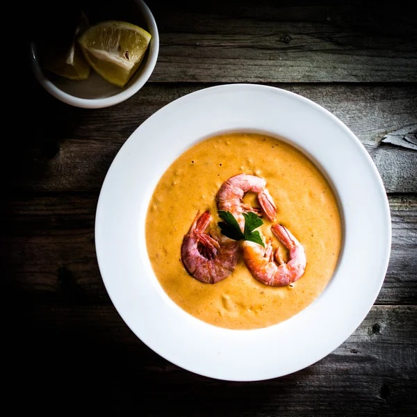 Shrimp soup with mussels on white background — Stock Image Shrimp soup with mussels on white background Stock Photo