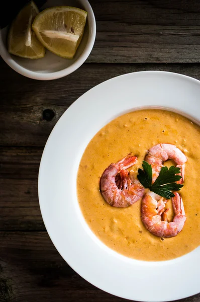 Shrimp soup with mussels on white background — Stock Image Shrimp soup with mussels on white background Stock Picture