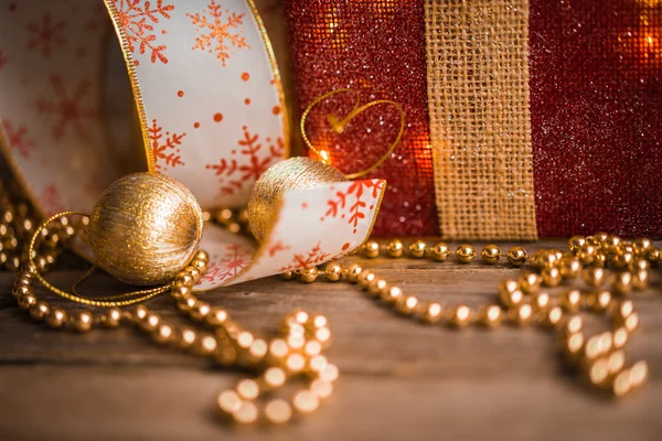 Christmas decorations on wooden background — Stock Photo, Image