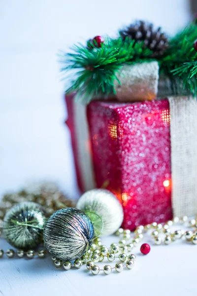 Christmas decorations on wooden background — Stock Photo, Image