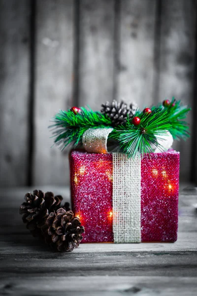 Christmas decorations on wooden background — Stock Photo, Image