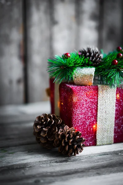 Christmas decorations on wooden background — Stock Photo, Image