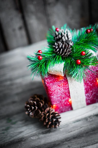 Christmas decorations on wooden background — Stock Photo, Image