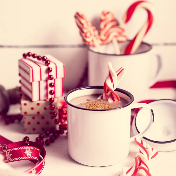 Christmas decoration with hot chocolate mug — Stock Photo, Image