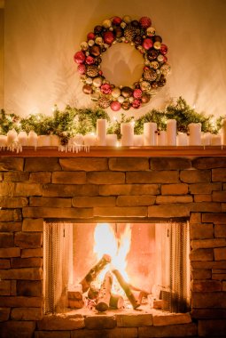 Decorated fireplace for christmas clipart