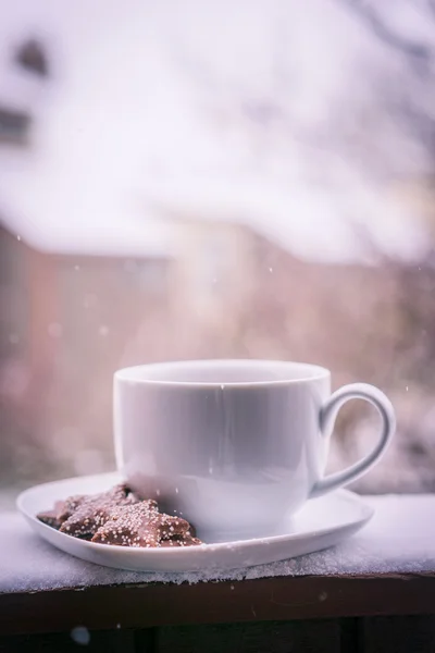 Tazza di tè caldo e biscotti fuori — Foto Stock