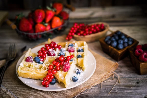 Waffles with berries — Stock Photo, Image