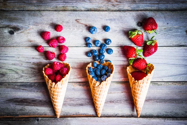 Berries in waffle cones — Stock Photo, Image