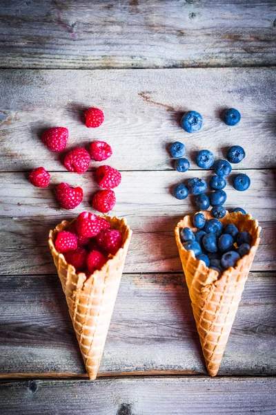 Berries in waffle cones — Stock Photo, Image