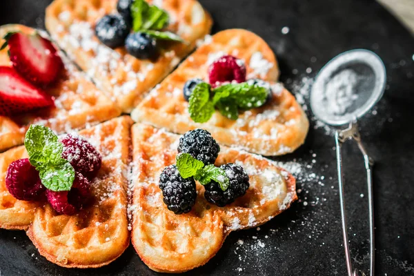 Heart waffles with berries — Stock Photo, Image