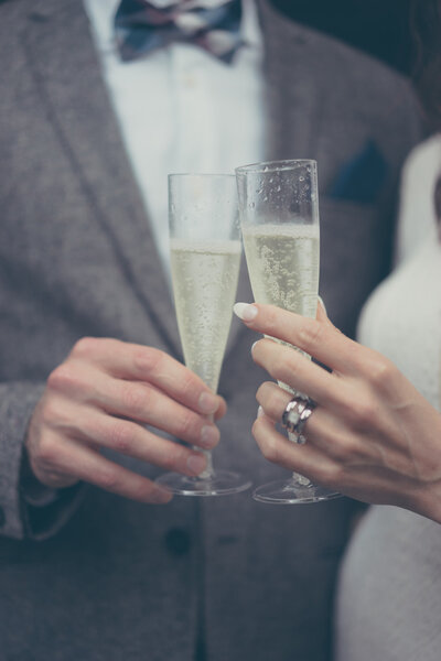 Bride and groom in vintage pastel colors