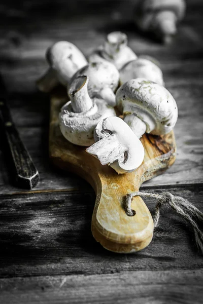 Closeup of mushrooms on wooden background — Stock Photo, Image