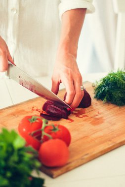 Kadın (dilimleme sebze mutfak yemek )