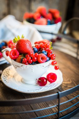 Bir fincan çay taze çilek karışımı