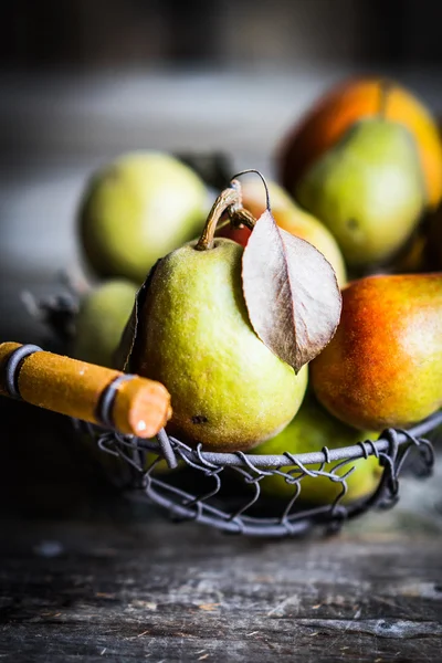 Autumn pears on rustic wooden background — Stock Photo, Image