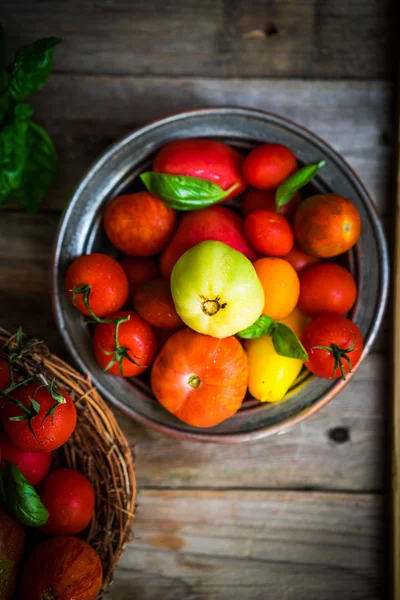 소박한 나무 배경 색된 토마토 — 스톡 사진