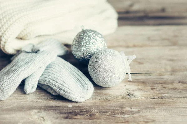 Christmas ornaments on rustic wooden background — Stock Photo, Image