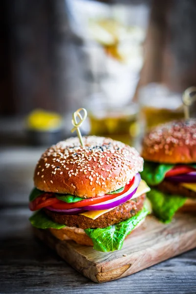 Homemade burgers on background — Stock Photo, Image
