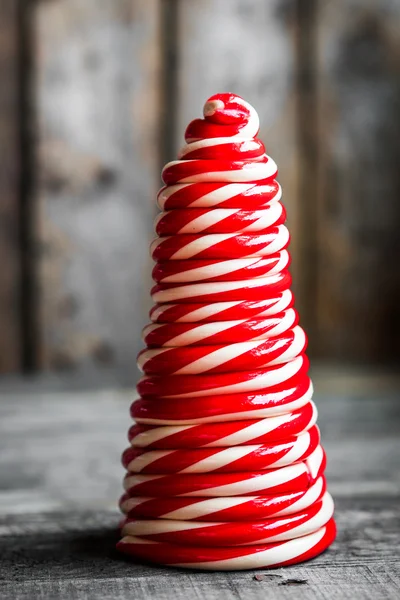 Candy cane tree on wooden background — Stock Photo, Image