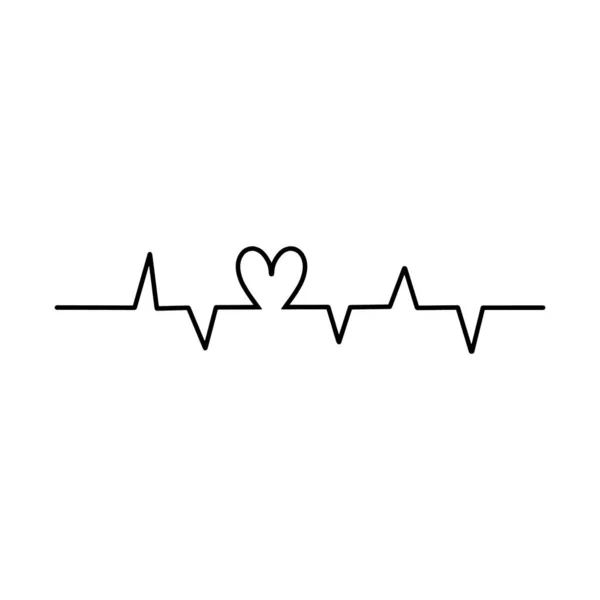 Μαύρη Καρδιά Καρδιογράφημα Διάνυσμα Εικονογράφηση Φεγγαρόφωτο Στυλ Καλλιγραφία Αγάπη Σημάδι — Διανυσματικό Αρχείο