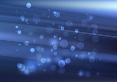 Bulanık parçacıklara sahip soyut arkaplan, hareket desenli şablon, mavi arkaplan üzerinde rastgele parlayan parçacıklar