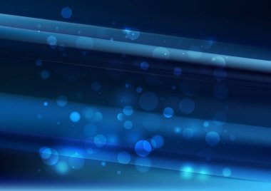 Bulanık parçacıklara sahip soyut arkaplan, hareket desenli şablon, mavi arkaplan üzerinde rastgele parlayan parçacıklar