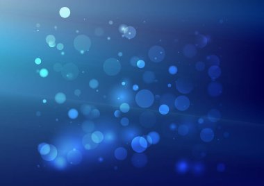 Bulanık parçacıklara sahip soyut arkaplan, hareket desenli şablon, mavi arkaplan üzerinde rastgele parlayan parçacıklar