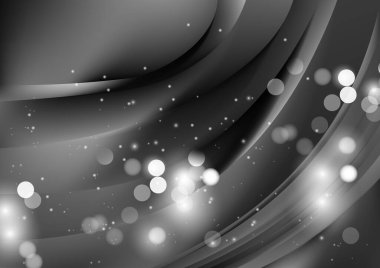 Bulanık parçacıklara sahip soyut arkaplan, hareket desenli şablon, gümüş arkaplan üzerinde rastgele parlayan parçacıklar