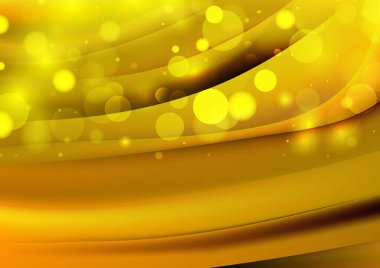 Bulanık parçacıklara sahip soyut arkaplan, hareket desenli şablon, sarı arkaplan üzerinde rastgele parlayan parçacıklar