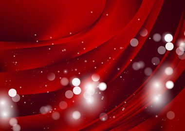 Bulanık parçacıklara sahip soyut arkaplan, hareket desenli şablon, kırmızı zemin üzerinde rastgele parlayan parçacıklar