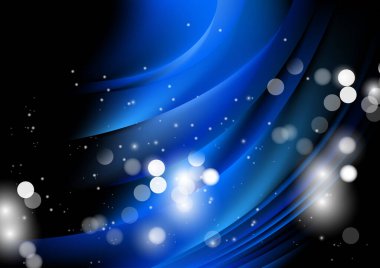 Bulanık parçacıklara sahip soyut arkaplan, hareket desenli şablon, mavi arkaplan üzerinde rastgele parlayan parçacıklar