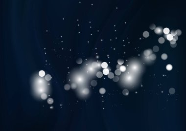 Bulanık parçacıklara sahip soyut arkaplan, hareket desenli şablon, mavi arkaplan üzerinde rastgele parlayan parçacıklar