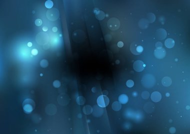 Bulanık parçacıklara sahip soyut arkaplan, hareket desenli şablon, mavi arkaplan üzerinde rastgele parlayan parçacıklar